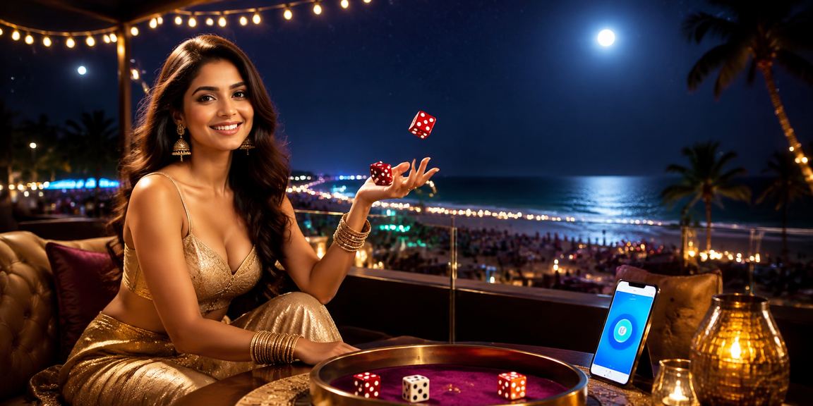 Indian dice game table with lively players at beach location