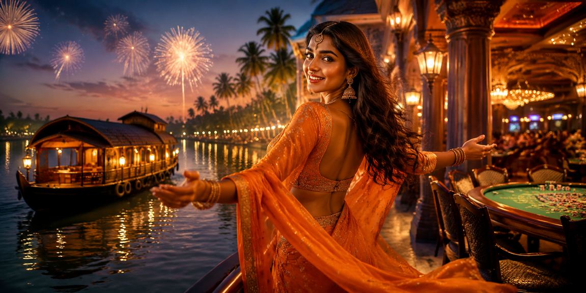Player joining Teen Patti game on mobile in Kerala backwaters surroundings